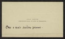 Cartão de visita de Júlio Dantas a Teófilo Braga