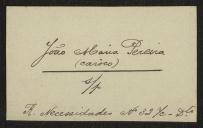 Cartão de visita de João Maria Pereira a Teófilo Braga