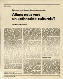 Réflexions sur la defense des cultures nationales: Allons-nous vers un 'ethnocide culturel'?